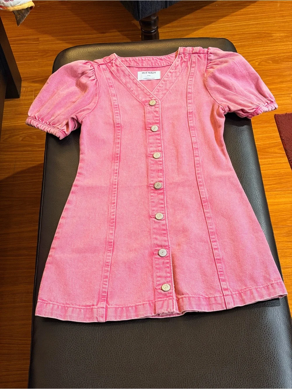 Old Navy Pink Button-Down Puff-Sleeve Kids Dress
